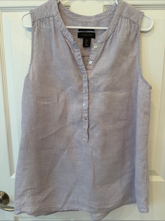 Tahari Tops - Tahari Lilac Sleeveless 100% Linen Button-Front Top